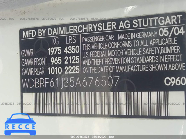 2005 MERCEDES-BENZ C-CLASS 2.6L WDBRF61J35A676507 image 8