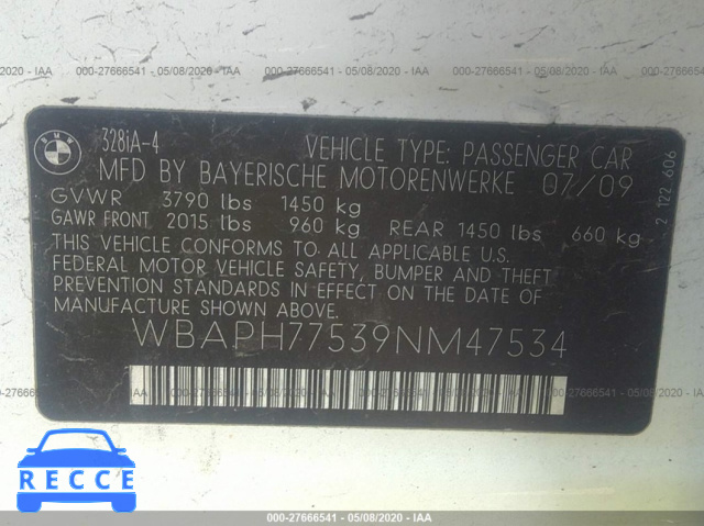 2009 BMW 3 SERIES 328I WBAPH77539NM47534 image 8