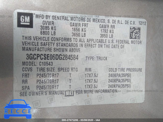 2013 CHEVROLET SILVERADO 1500 C1500 LT 3GCPCSE06DG284584 image 8