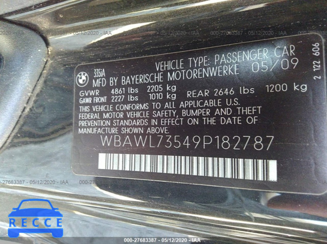 2009 BMW 3 SERIES 335I WBAWL73549P182787 image 8