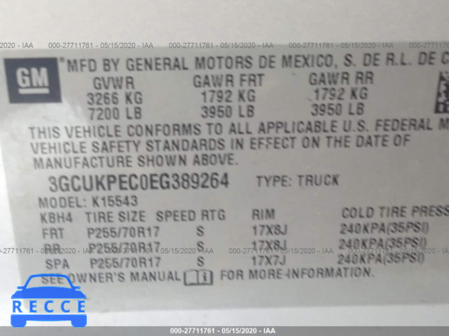 2014 CHEVROLET SILVERADO 1500 K1500 3GCUKPEC0EG389264 Bild 8