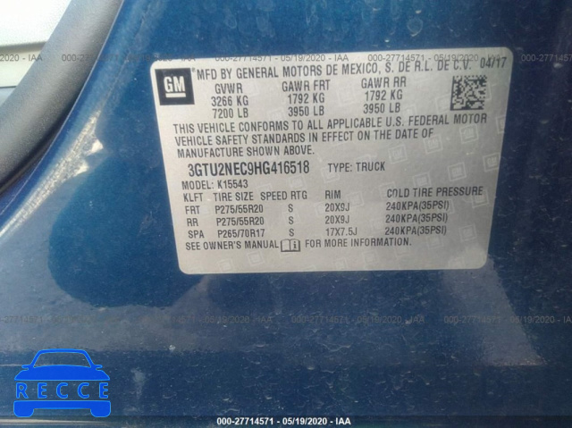 2017 GMC SIERRA 1500 SLT 3GTU2NEC9HG416518 image 8