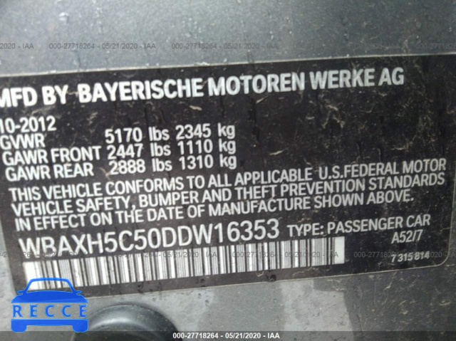 2013 BMW 5 SERIES XI WBAXH5C50DDW16353 Bild 8