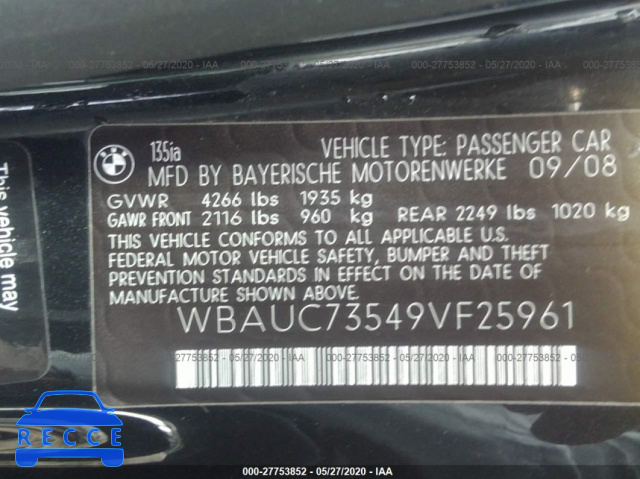 2009 BMW 135 I WBAUC73549VF25961 зображення 8
