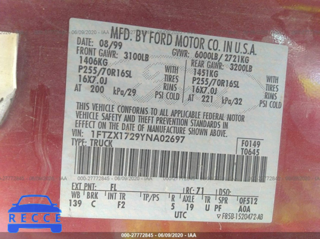 2000 FORD F-150 1FTZX1729YNA02697 image 8