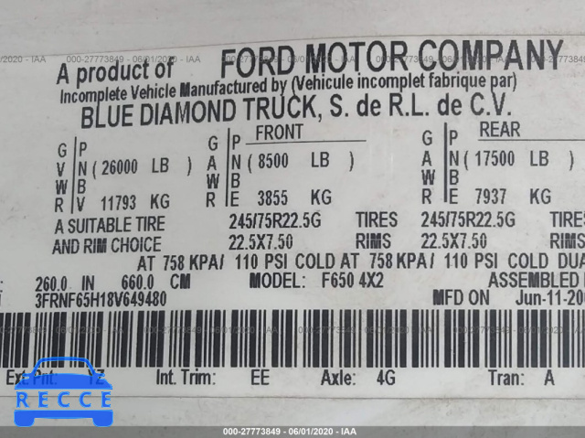 2008 FORD F650 SUPER DUTY 3FRNF65H18V649480 image 9