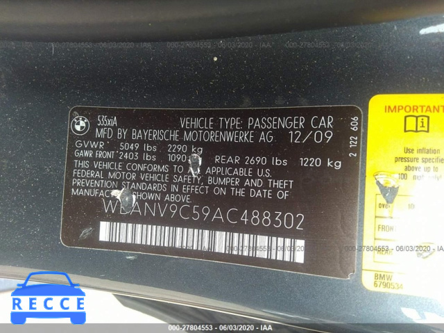 2010 BMW 5 SERIES XI WBANV9C59AC488302 Bild 8