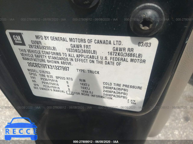 2003 CHEVROLET SILVERADO 1500 LS 2GCEC19TX31327997 Bild 8