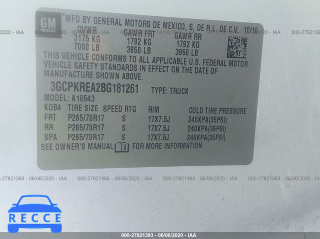 2011 CHEVROLET SILVERADO 1500 K1500 LS 3GCPKREA2BG181261 image 8
