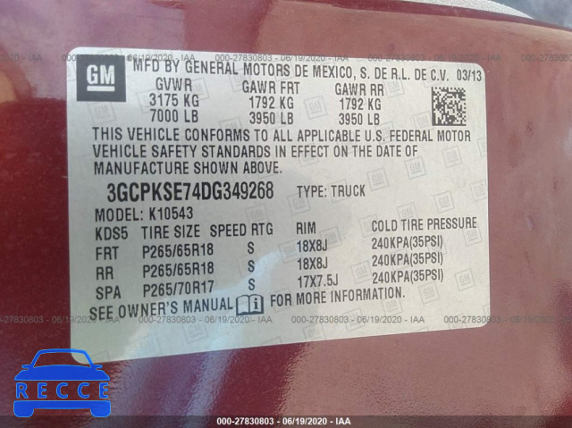 2013 CHEVROLET SILVERADO 1500 LT 3GCPKSE74DG349268 image 8