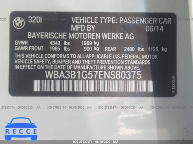 2014 BMW 3 SERIES I WBA3B1G57ENS80375 image 8