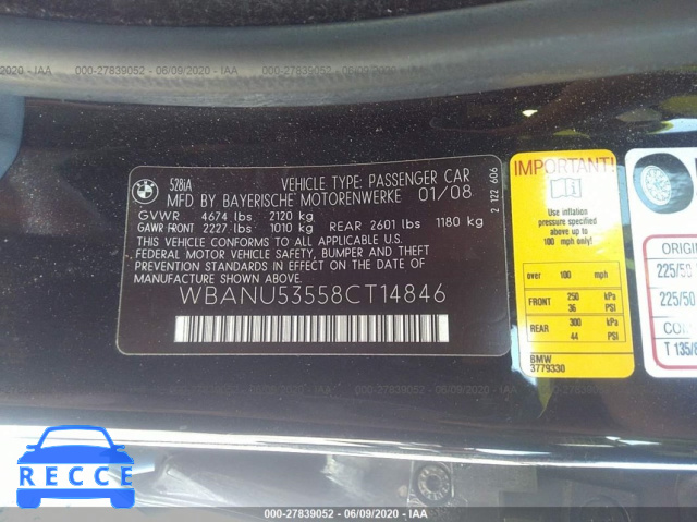 2008 BMW 5 SERIES I WBANU53558CT14846 Bild 8