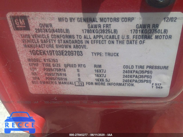 2003 CHEVROLET SILVERADO 1500 LT 1GCEK19T03E209703 Bild 8