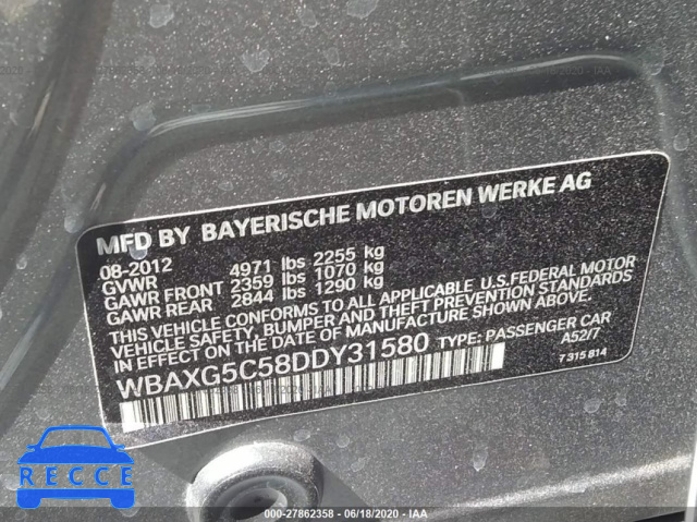 2013 BMW 5 SERIES I WBAXG5C58DDY31580 Bild 8
