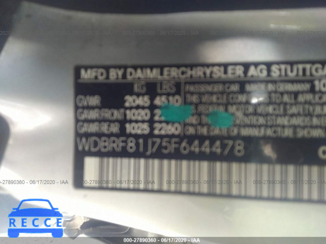 2005 MERCEDES-BENZ C-CLASS 2.6L WDBRF81J75F644478 image 8