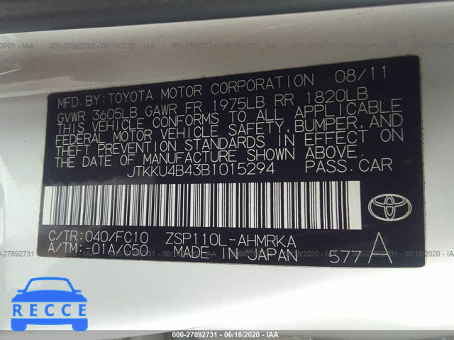 2011 SCION XD JTKKU4B43B1015294 image 8