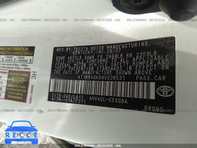 2008 TOYOTA CAMRY HYBRID 4T1BB46K68U038531 image 8