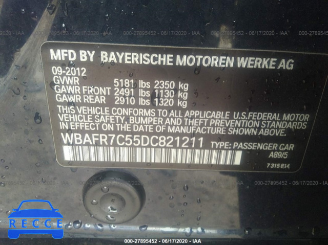 2013 BMW 5 SERIES 535I WBAFR7C55DC821211 Bild 8