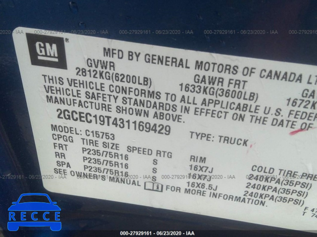2003 CHEVROLET SILVERADO 1500 LS 2GCEC19T431169429 Bild 8