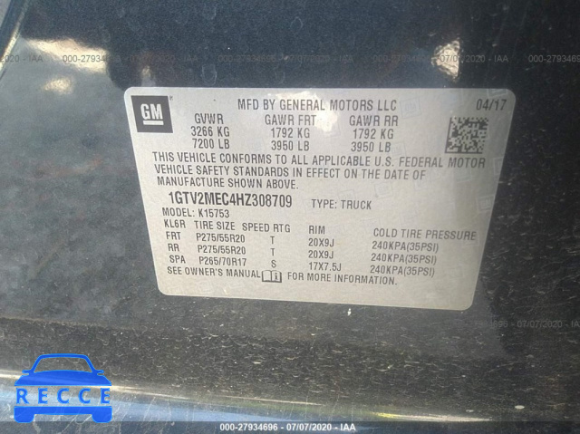 2017 GMC SIERRA 1500 SLE 1GTV2MEC4HZ308709 image 8