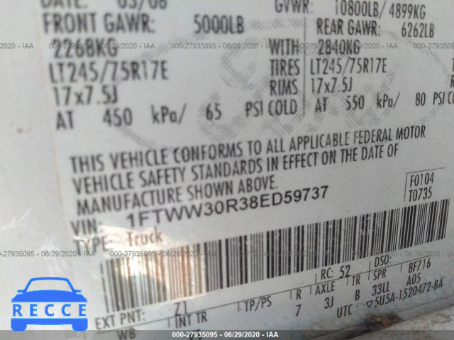 2008 FORD SUPER DUTY F-350 SRW XL/XLT/LARIAT/KING RANCH 1FTWW30R38ED59737 image 8