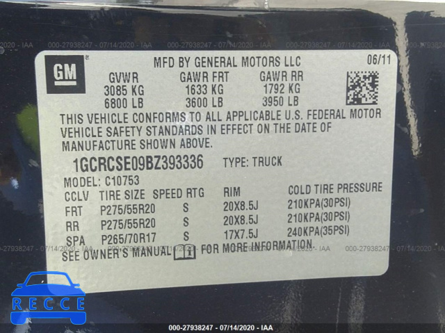 2011 CHEVROLET SILVERADO 1500 C1500 LT 1GCRCSE09BZ393336 image 8