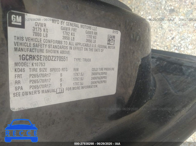 2013 CHEVROLET SILVERADO 1500 K1500 LT 1GCRKSE78DZ270551 Bild 8