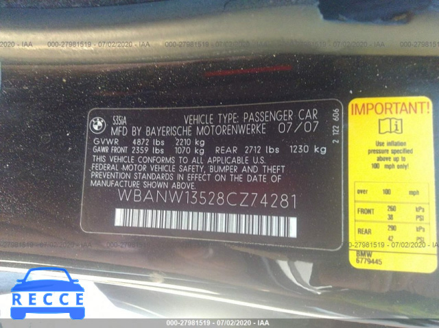 2008 BMW 5 SERIES 535I WBANW13528CZ74281 Bild 8