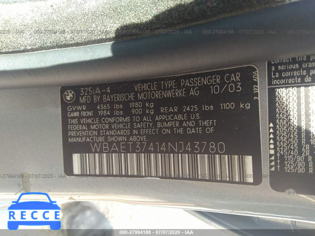 2004 BMW 3 SERIES I WBAET37414NJ43780 image 8