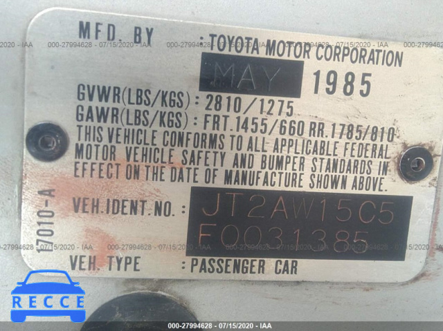 1985 TOYOTA MR2 JT2AW15C5F0031385 image 8