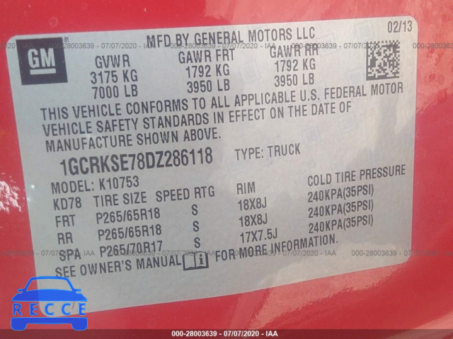 2013 CHEVROLET SILVERADO 1500 LT 1GCRKSE78DZ286118 зображення 8