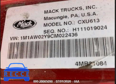 2012 MACK CXU613 CXU600 1M1AW02Y9CM022436 зображення 8