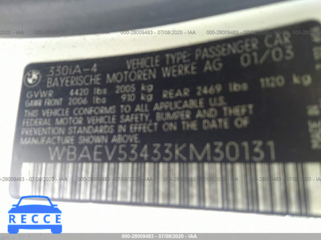2003 BMW 3 SERIES I WBAEV53433KM30131 image 8