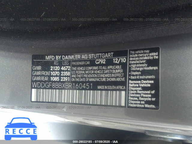 2011 MERCEDES-BENZ C-CLASS C 300 WDDGF8BBXBR160451 image 8