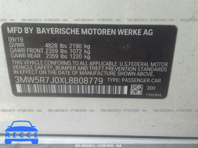 2020 BMW 330XI 3MW5R7J0XL8B08779 image 8