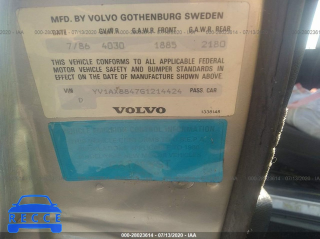 1986 VOLVO 244 DL/GL YV1AX8847G1214424 image 8