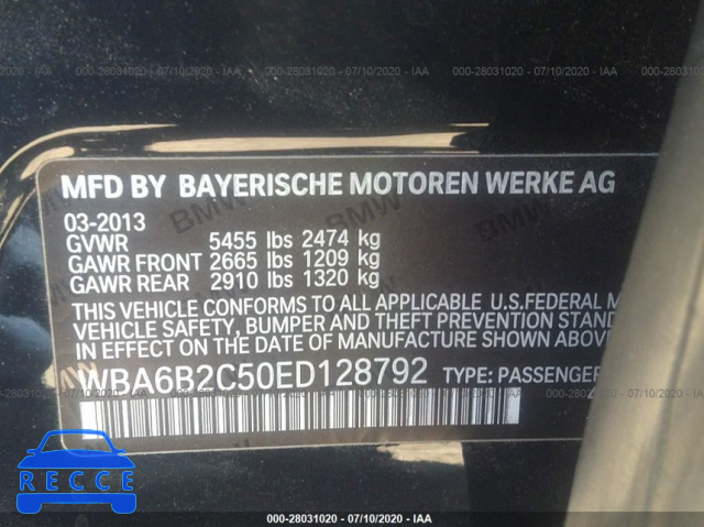 2014 BMW 6 SERIES I/GRAN COUPE WBA6B2C50ED128792 Bild 8