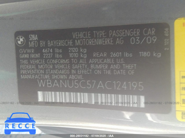 2010 BMW 5 SERIES I WBANU5C57AC124195 Bild 8