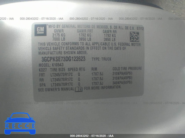 2013 CHEVROLET SILVERADO 1500 K1500 LT 3GCPKSE73DG122623 image 8