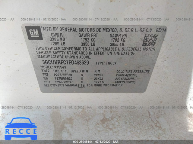 2014 CHEVROLET SILVERADO 1500 K1500 LT 3GCUKREC7EG463629 image 8