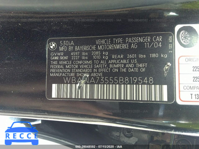 2005 BMW 5 SERIES I WBANA73555B819548 Bild 8