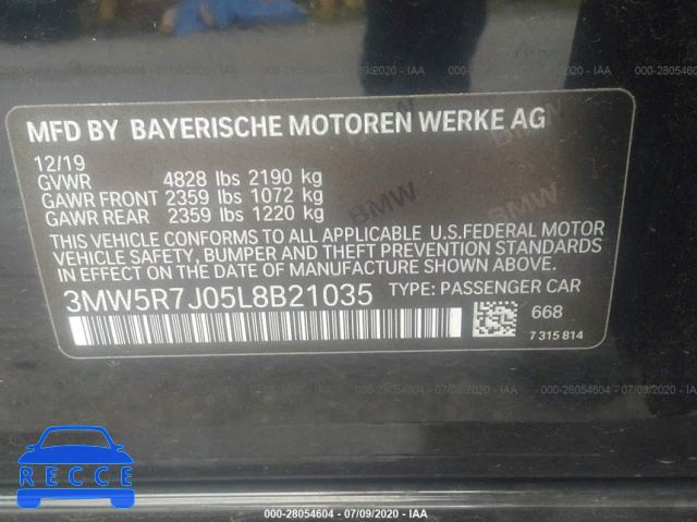 2020 BMW 330XI 3MW5R7J05L8B21035 Bild 8