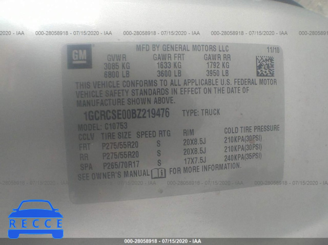 2011 CHEVROLET SILVERADO 1500 C1500 LT 1GCRCSE00BZ219476 image 8