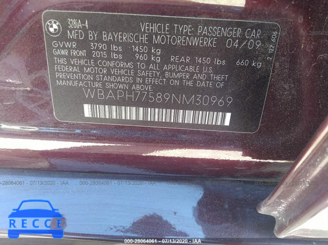 2009 BMW 3 SERIES I WBAPH77589NM30969 image 8