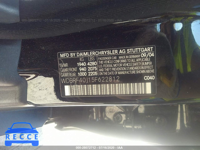 2005 MERCEDES-BENZ C-CLASS 1.8L WDBRF40J15F622812 image 8