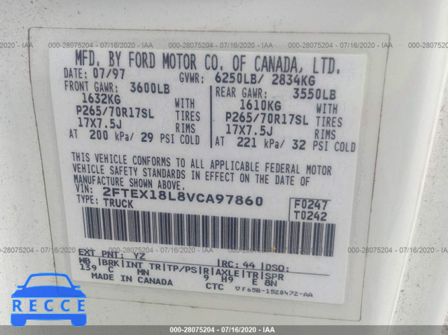 1997 FORD F-150 2FTEX18L8VCA97860 image 8