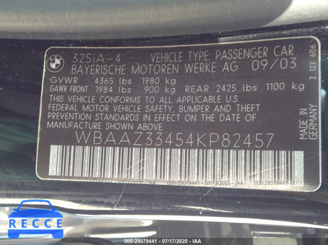 2004 BMW 3 SERIES IS SULEV WBAAZ33454KP82457 image 8