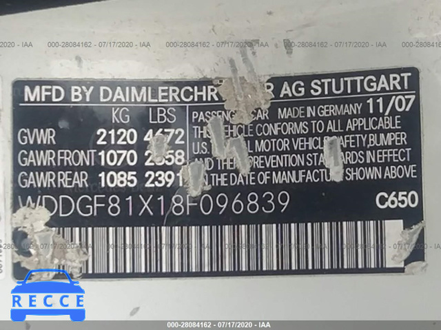 2008 MERCEDES-BENZ C-CLASS 300 4MATIC WDDGF81X18F096839 image 8