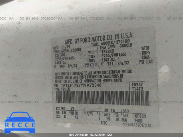 2000 FORD F-150 1FTZF1727YNA72346 image 8