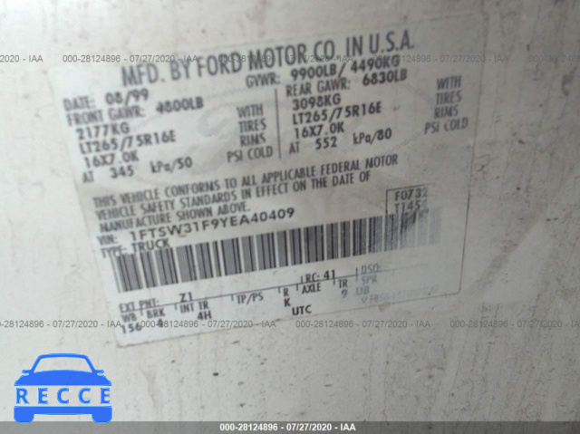 2000 FORD SUPER DUTY F-350 SRW SRW SUPER DUTY 1FTSW31F9YEA40409 image 8